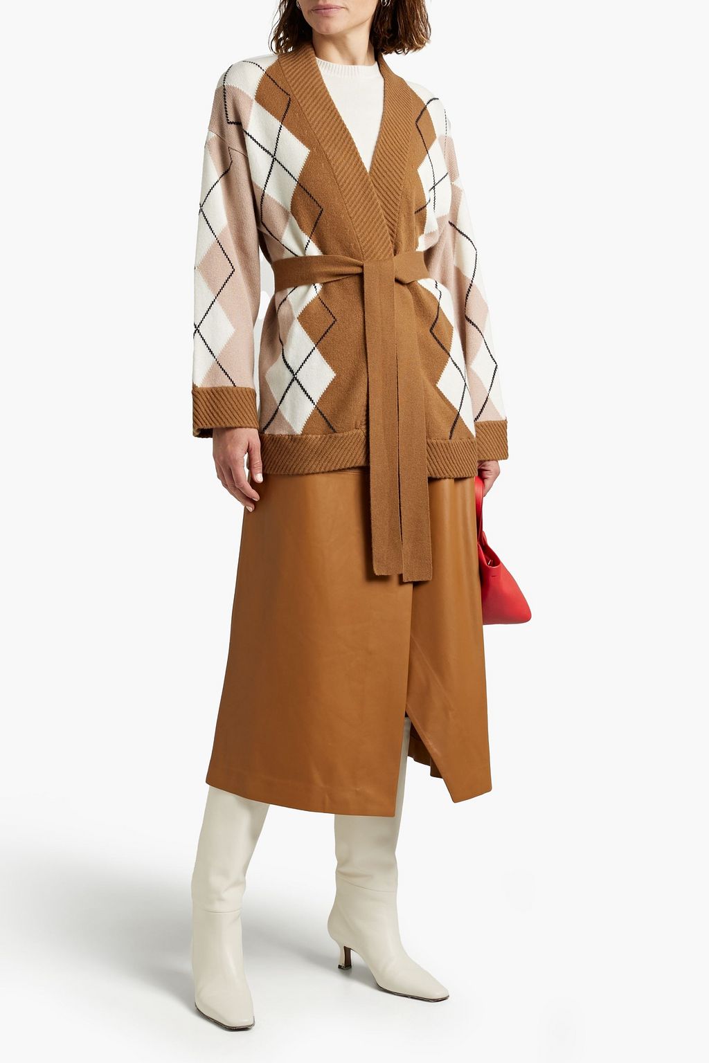 ARCH4 Rowan belted argyle cashmere cardigan