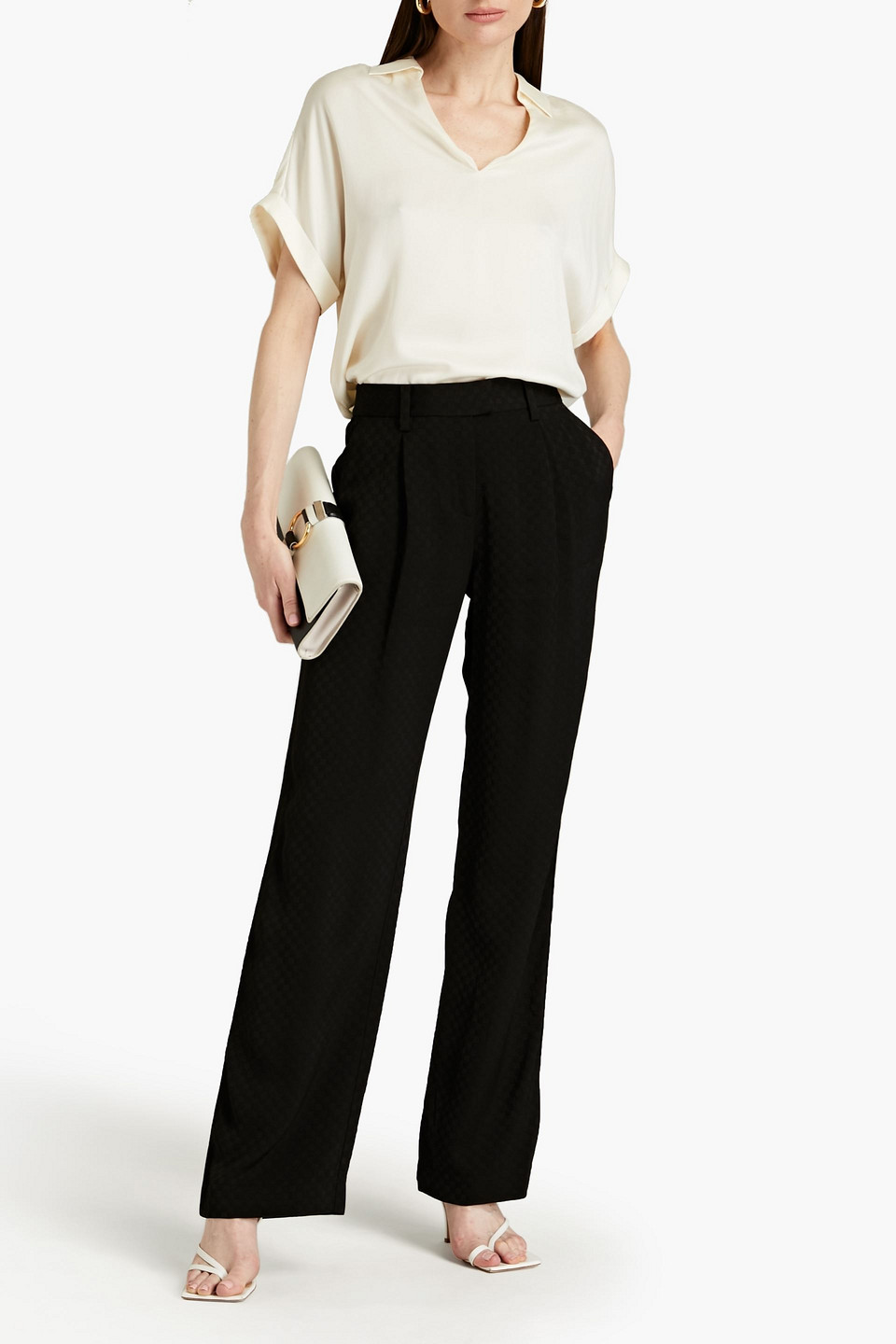 Michael Michael Kors Pleated Jacquard Straight-leg Trousers In Black