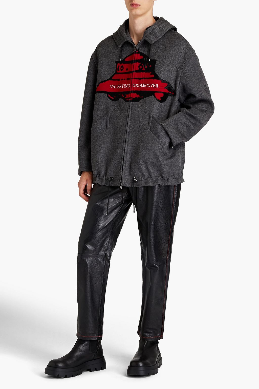 VALENTINO GARAVANI WITH UNDERCOVER Hoodie aus Filz aus einer gebürsteten Woll-Kaschmirmischung mit Stickereien