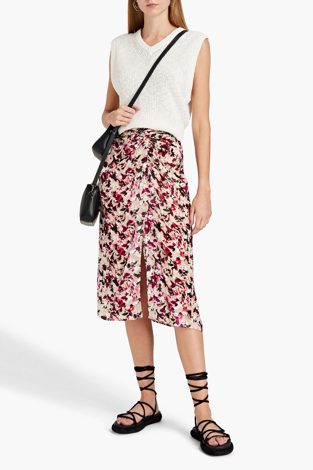 RAG & BONE Knotted printed devoré-velvet midi skirt