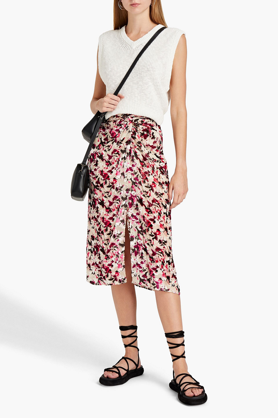  Rag & Bone - Bedruckter Midirock Aus Devoré-samt Mit Knotendetail - Neutral - Us 00 