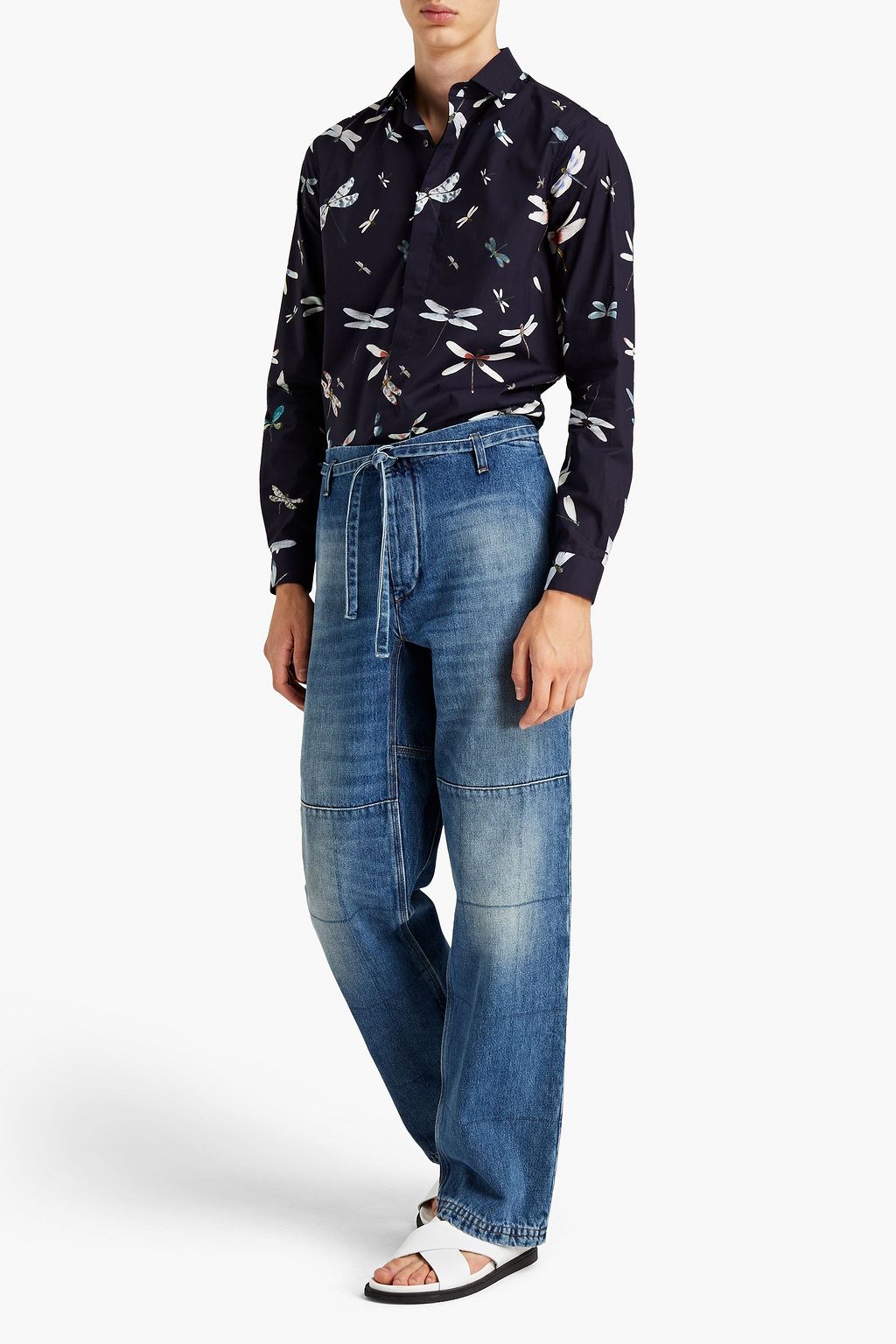 VALENTINO GARAVANI Tapered distressed faded denim jeans