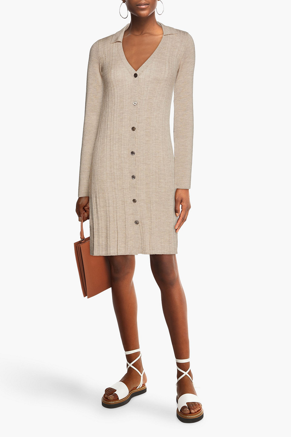 Atm Anthony Thomas Melillo Ribbed Merino Wool Mini Dress In Mushroom