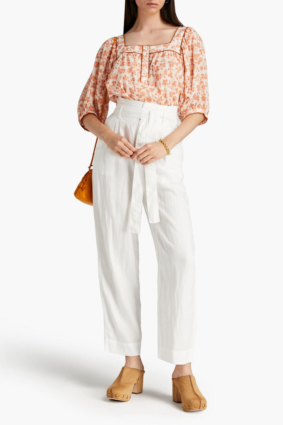 Joie Montgomery Belted Linen Tapered Trousers In Off-white