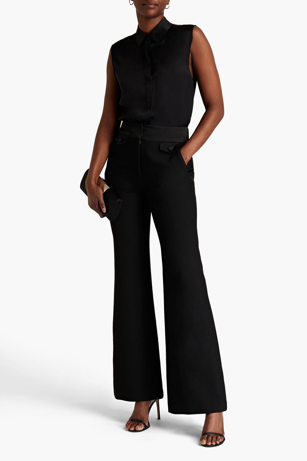 VERONICA BEARD Satin-trimmed crepe flared pants
