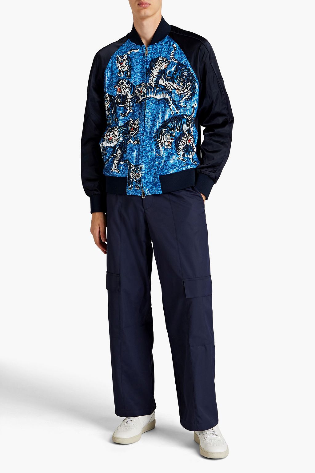 VALENTINO GARAVANI Embellished satin-twill bomber jacket