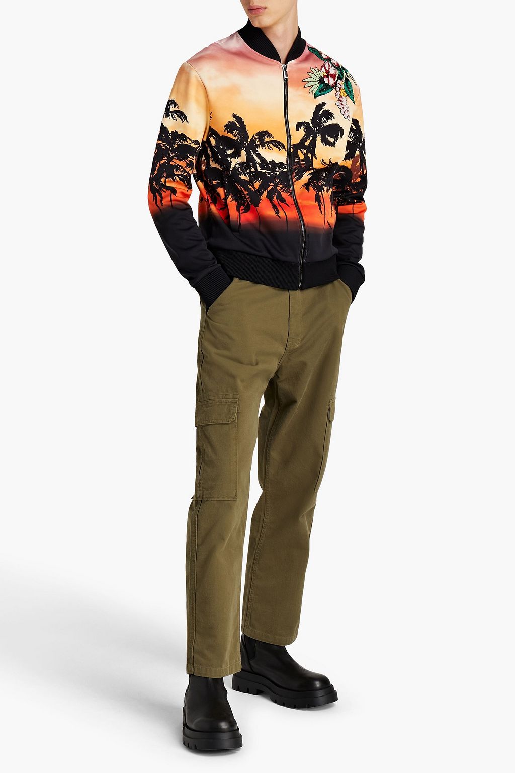 VALENTINO Embellished printed jersey bomber jacket