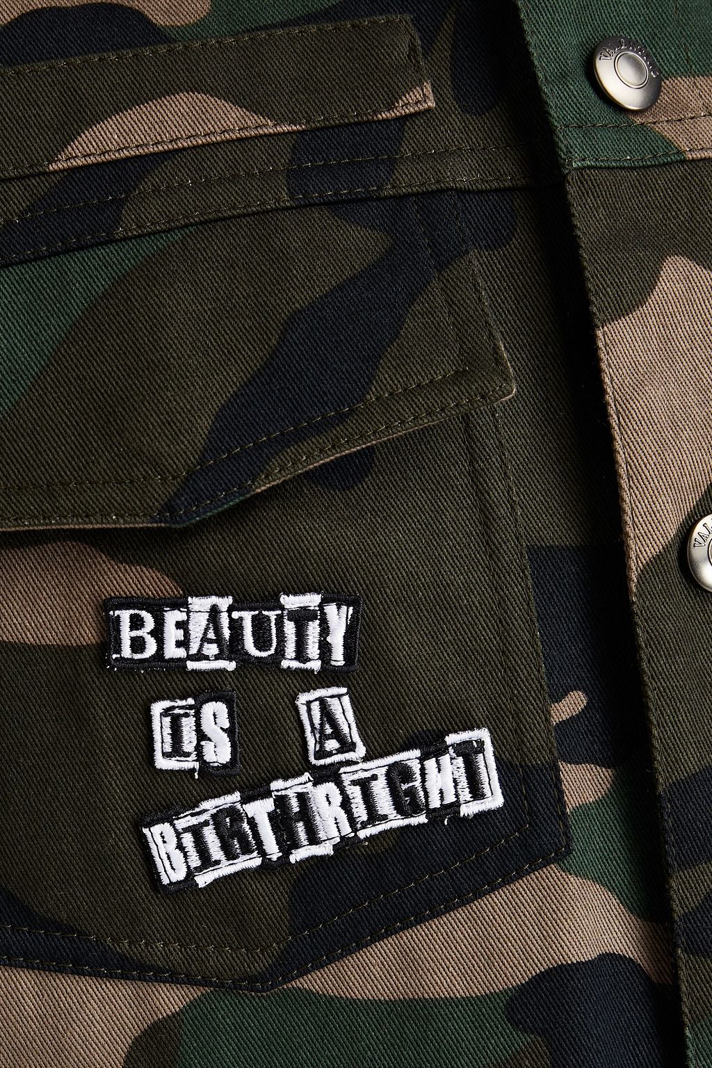 VALENTINO Appliquéd camouflage-print cotton-twill shirt