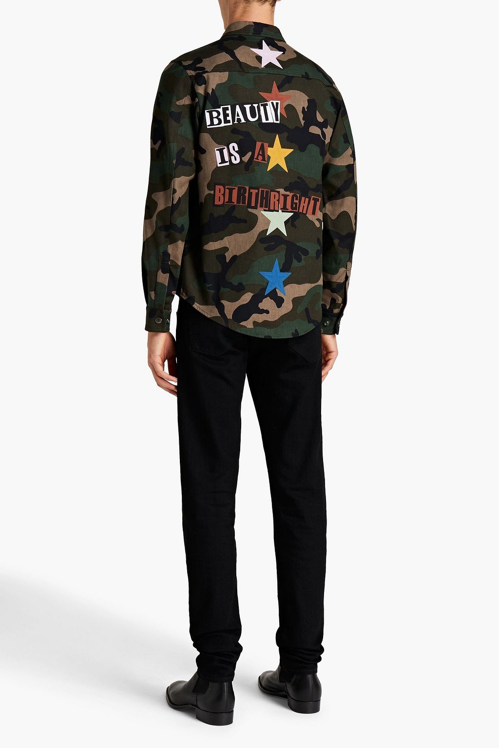 VALENTINO Appliquéd camouflage-print cotton-twill shirt