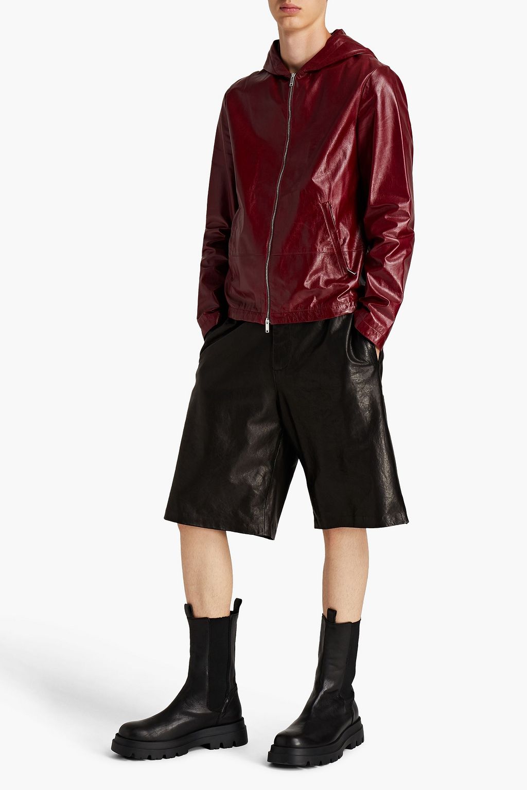 VALENTINO GARAVANI Leather hooded jacket