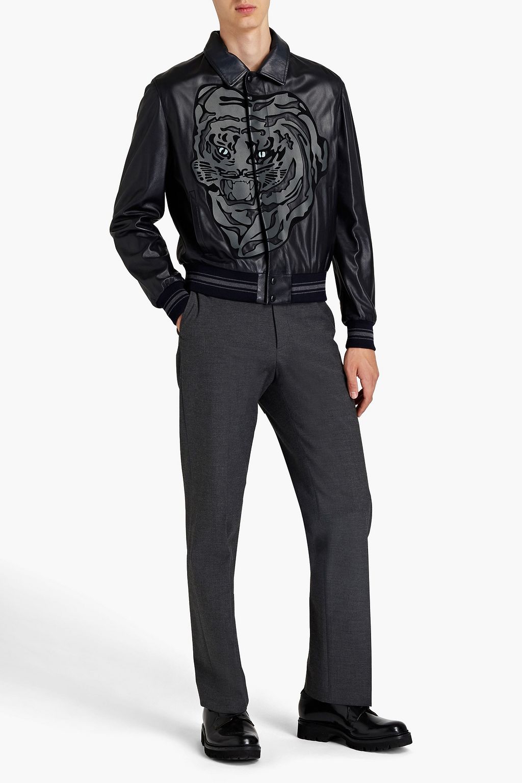 VALENTINO Appliquéd leather bomber jacket