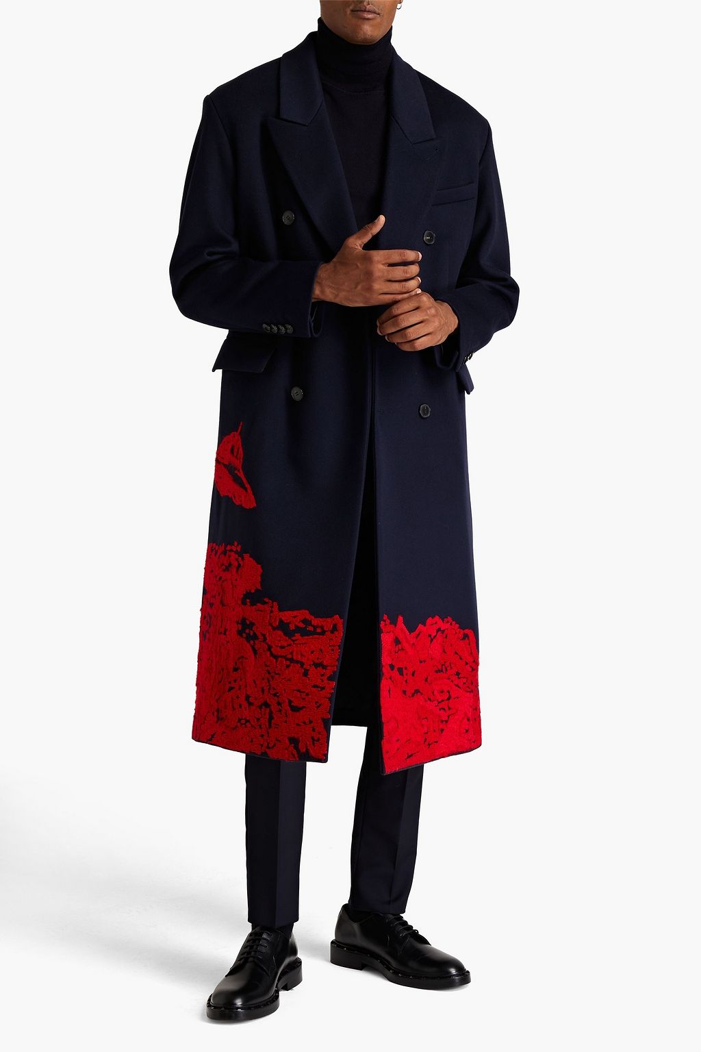 VALENTINO GARAVANI WITH UNDERCOVER Double-breasted embroidered wool and cashmere-blend felt coat