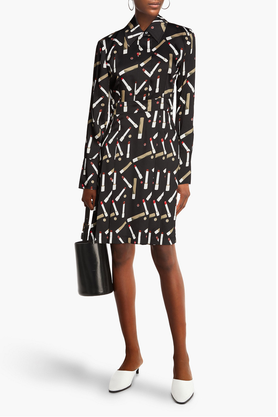 Victoria Beckham Pleated Printed Twill Shirt Dress