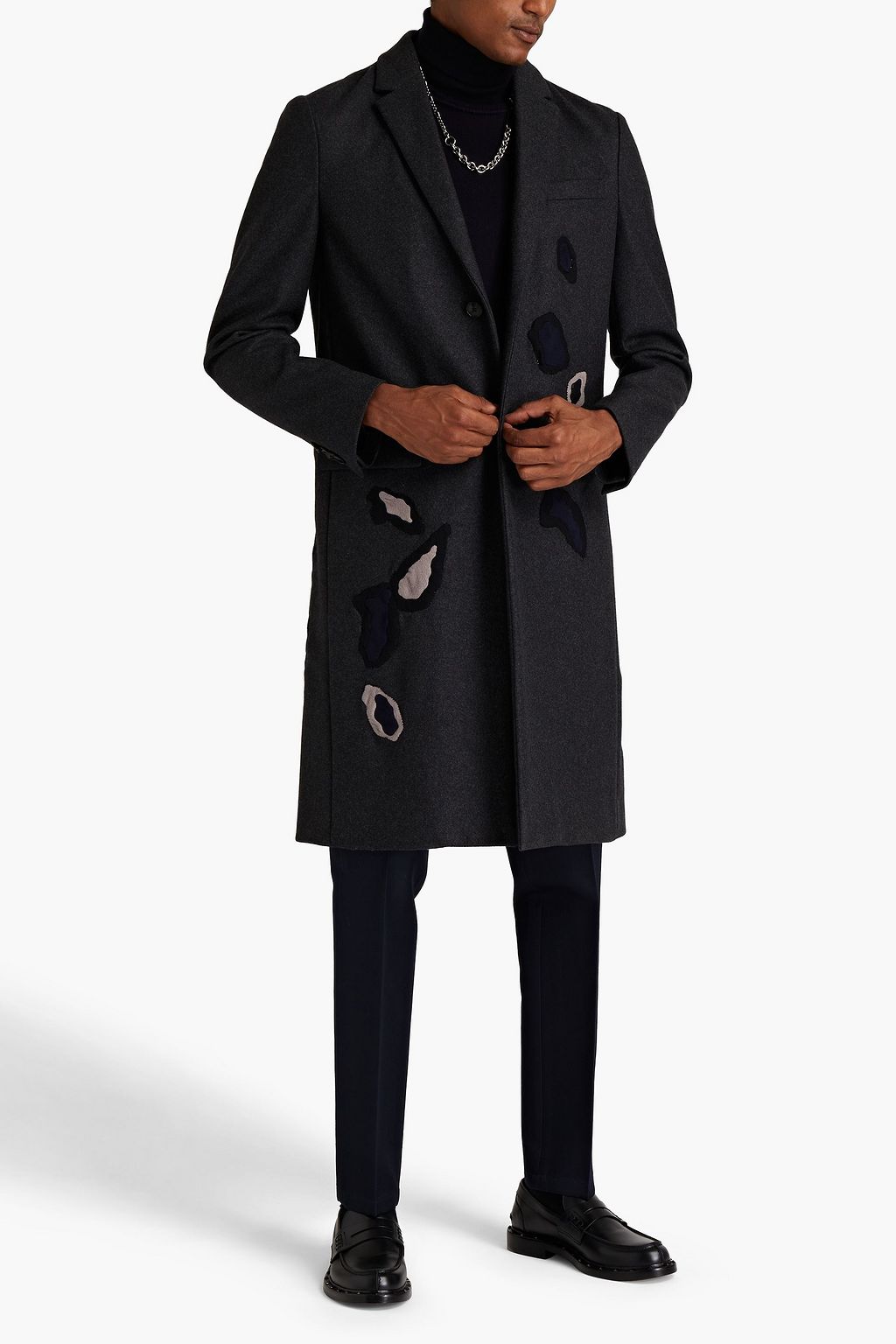 VALENTINO GARAVANI Crystal-embellished intarsia wool-blend felt coat