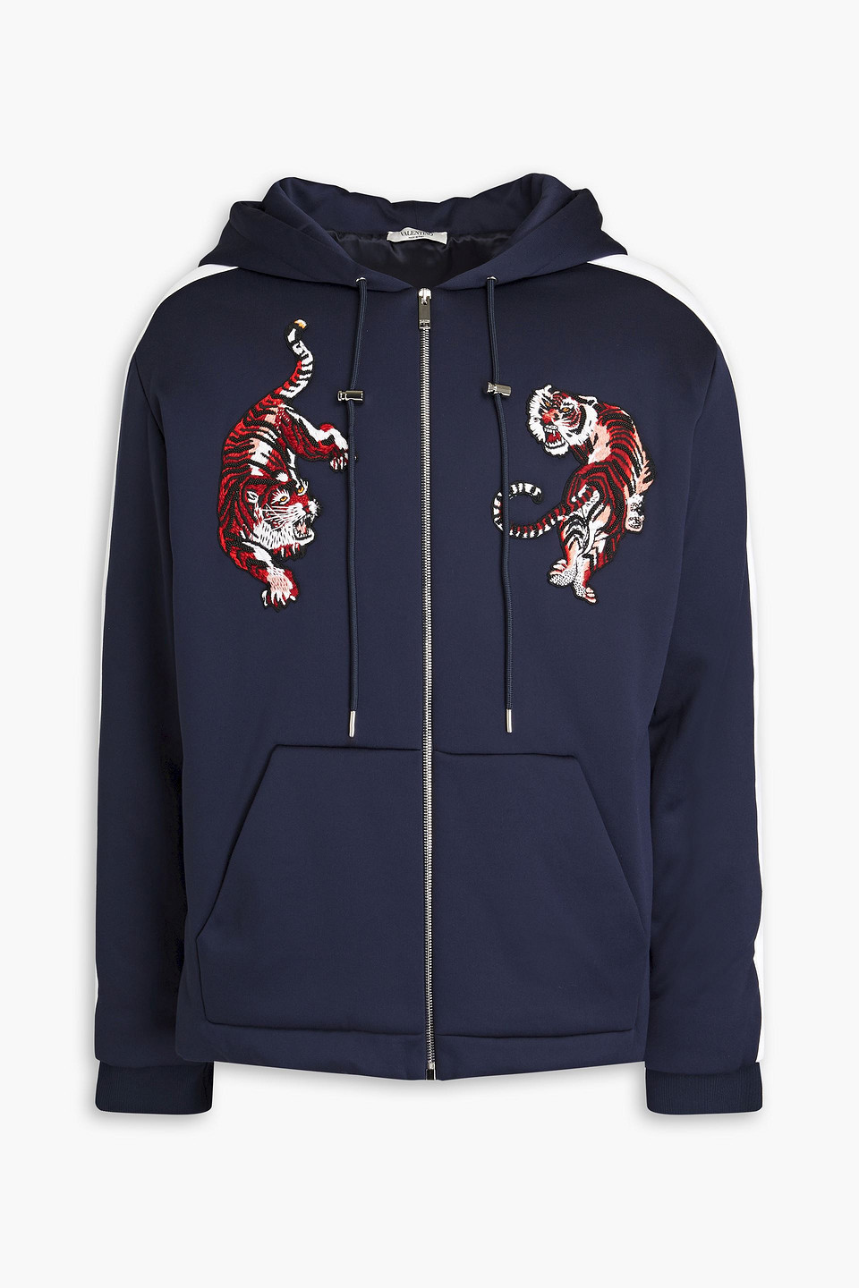 Valentino Embellished Jersey Zip-up Hoodie In Blue