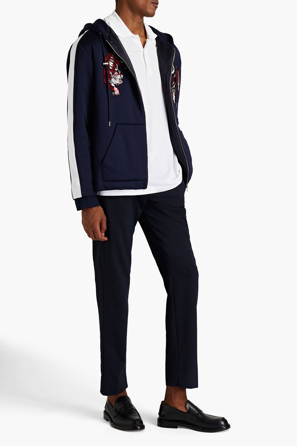 VALENTINO GARAVANI Embellished jersey zip-up hoodie