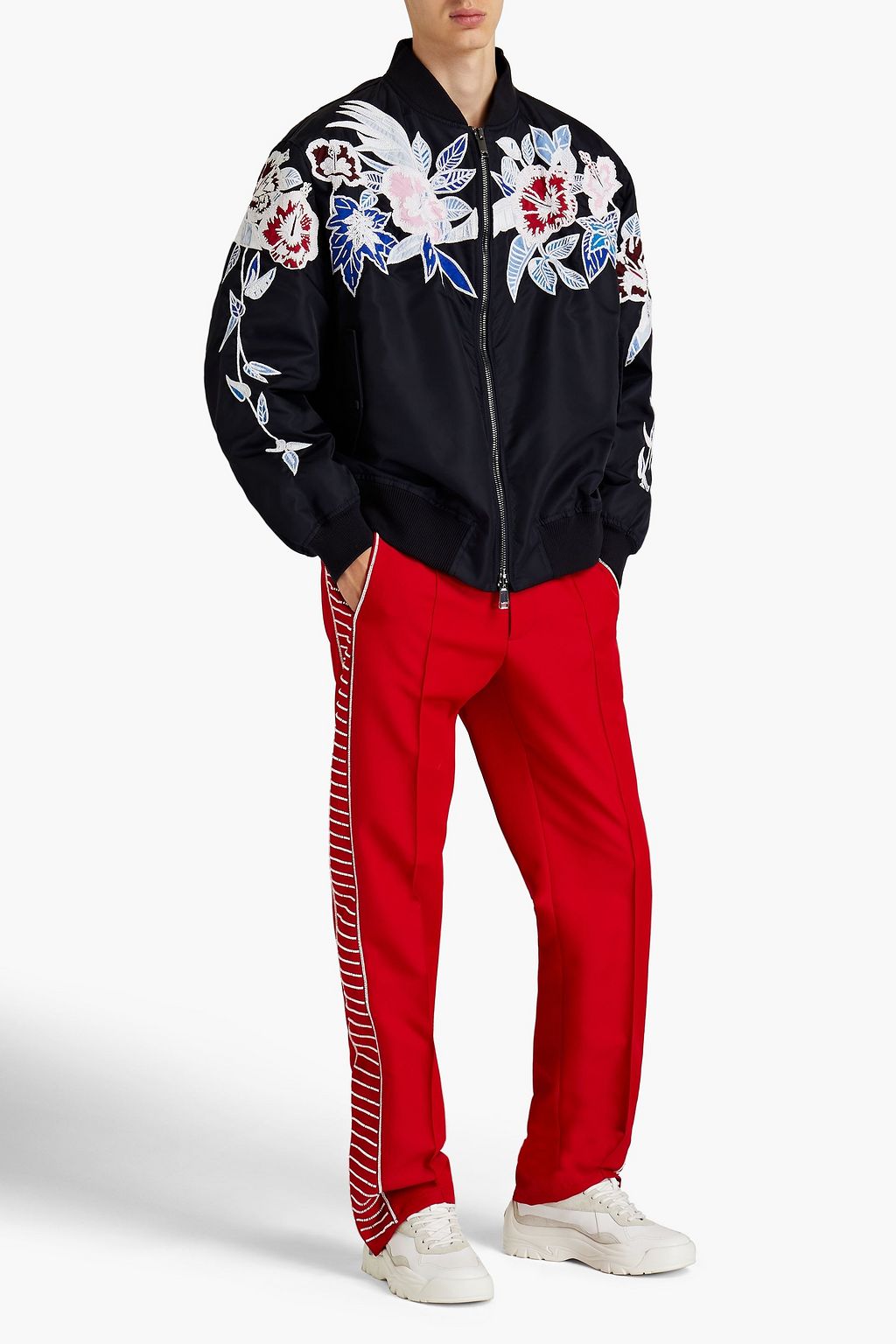 VALENTINO GARAVANI Oversized embroidered gabardine bomber jacket