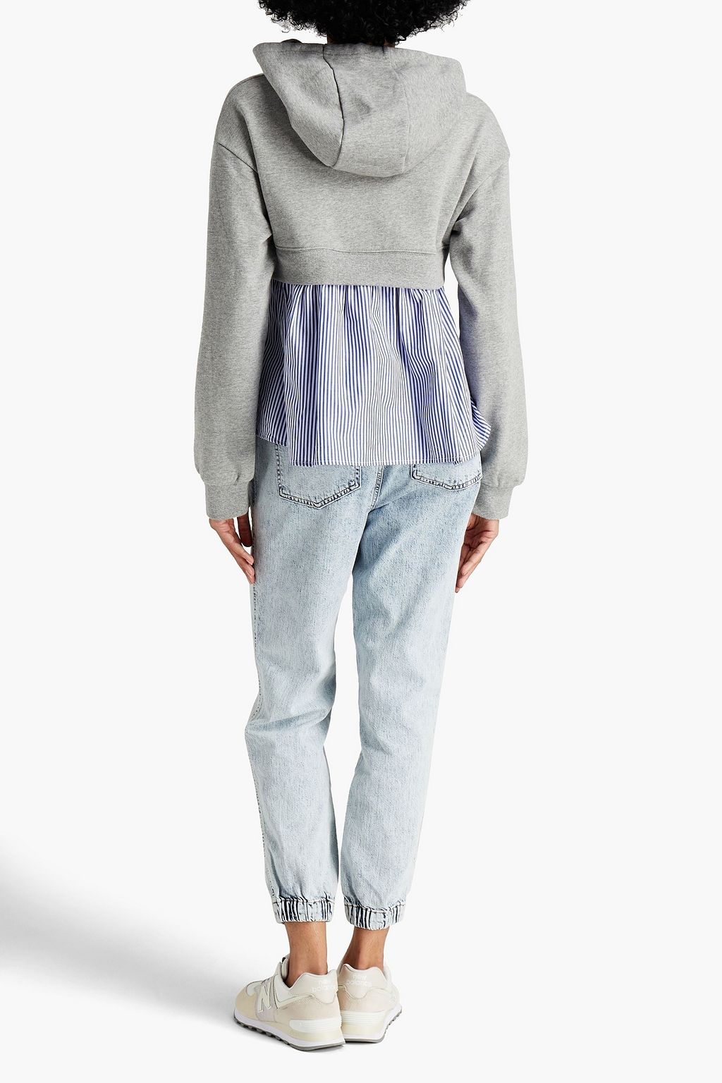 VERONICA BEARD Striped cotton-poplin paneled French cotton-terry hoodie