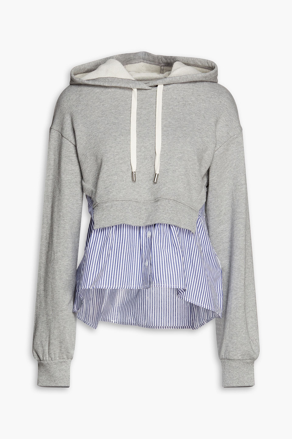 Veronica Beard - Striped cotton-poplin paneled French cotton-terry hoodie