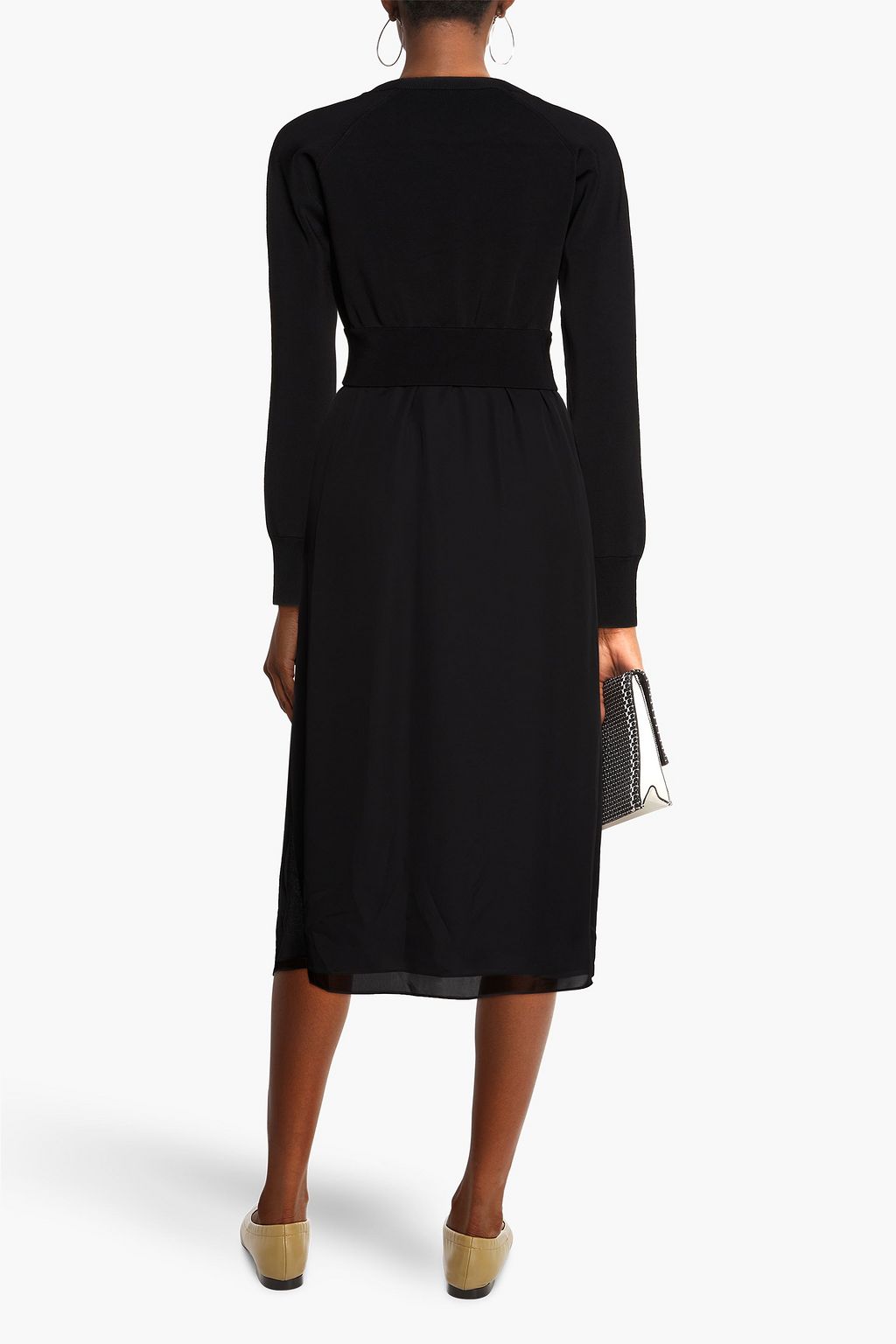 THEORY Paneled silk-crepe and knitted midi dress
