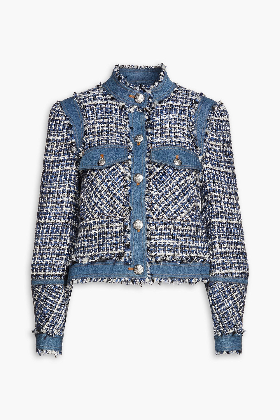 Veronica Beard Frayed Cotton-blend Tweed Jacket In Blue