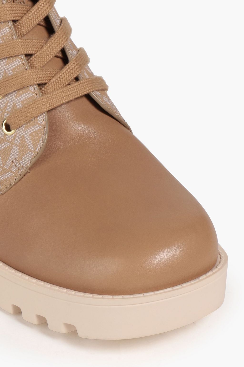 MICHAEL MICHAEL KORS Monogrammed canvas-paneled leather combat boots