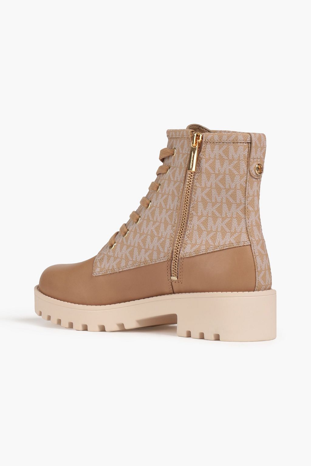 MICHAEL MICHAEL KORS Monogrammed canvas-paneled leather combat boots