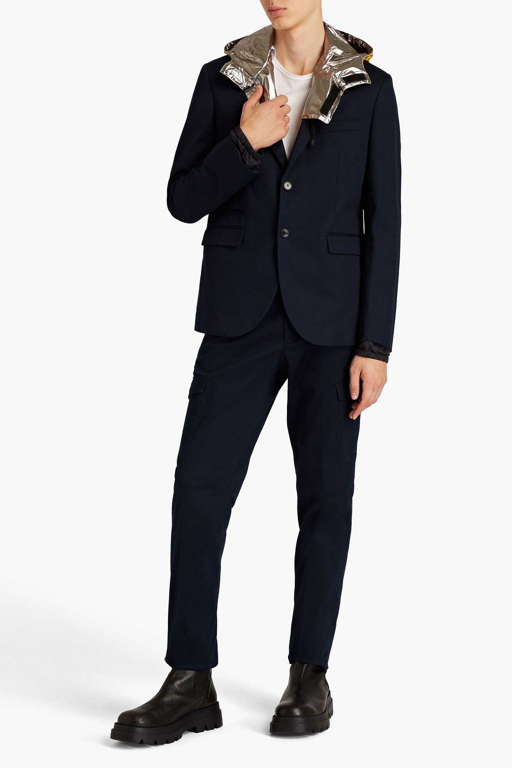 VALENTINO GARAVANI Shell-trimmed cotton-twill hooded blazer