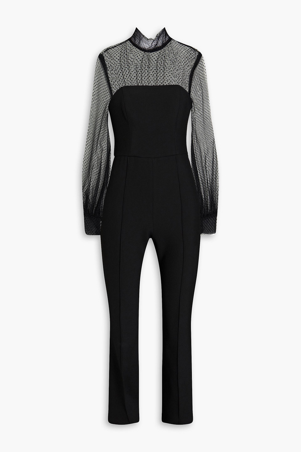 Saluja cropped flocked tulle-paneled crepe jumpsuit