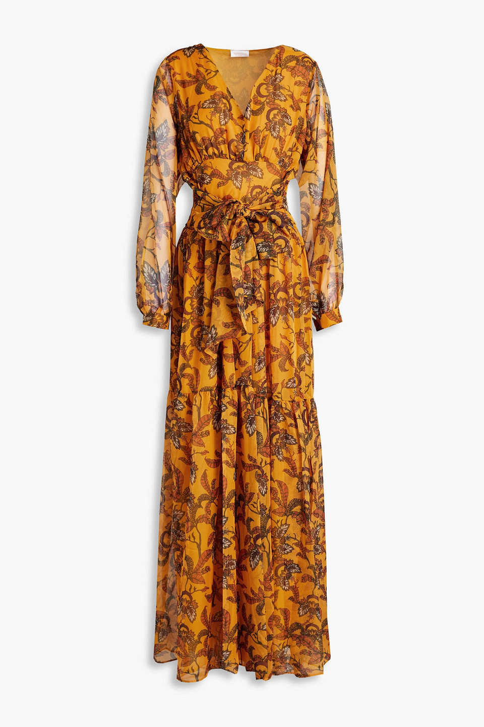 Eywasouls Malibu Bow-detailed Floral-print Chiffon Maxi Dress In Orange