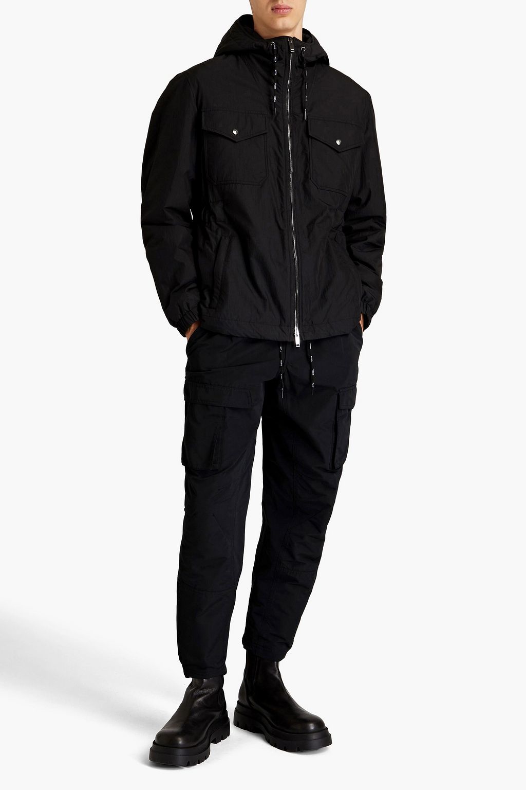 VALENTINO Crinkled shell zip-up hooded jacket
