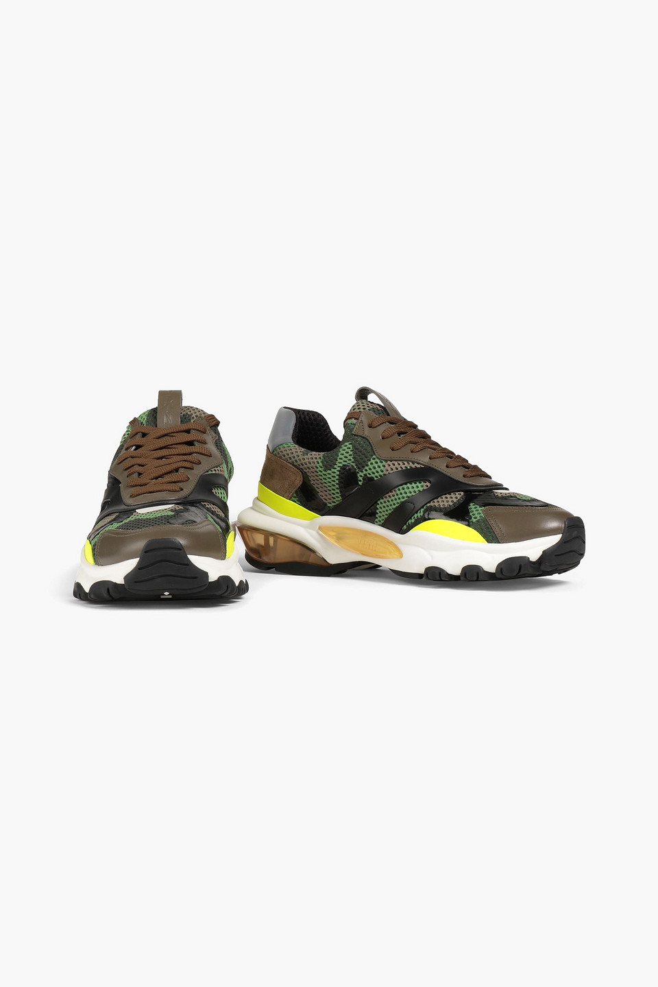 Valentino Garavani Man Camouflage Mesh, Leather And Suede Trainers In Green