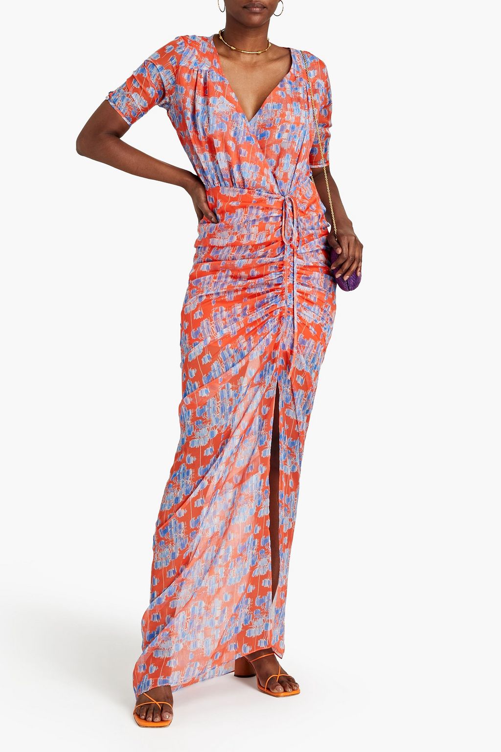EYWASOULS MALIBU Wrap-effect ruched chiffon midi dress | Sale up to 70% off  | THE OUTNET