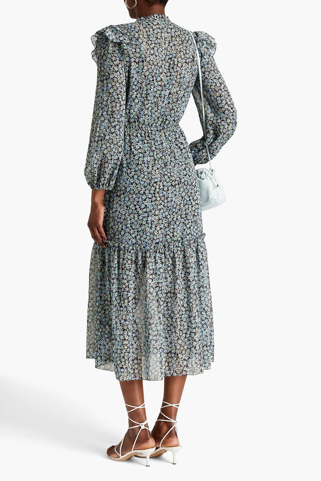 MAJE Tiered floral-print metallic fil coupé chiffon midi dress