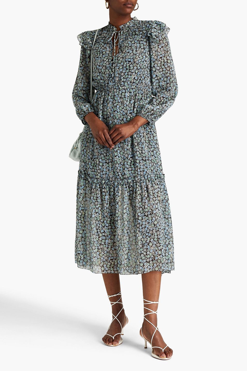 MAJE Tiered floral-print metallic fil coupé chiffon midi dress