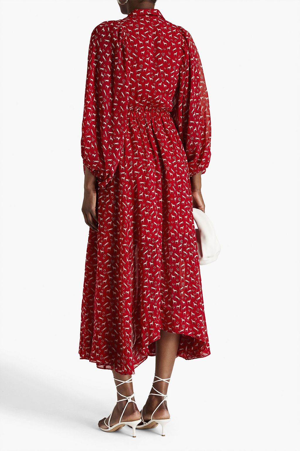 MAJE Gathered printed crepe maxi dress