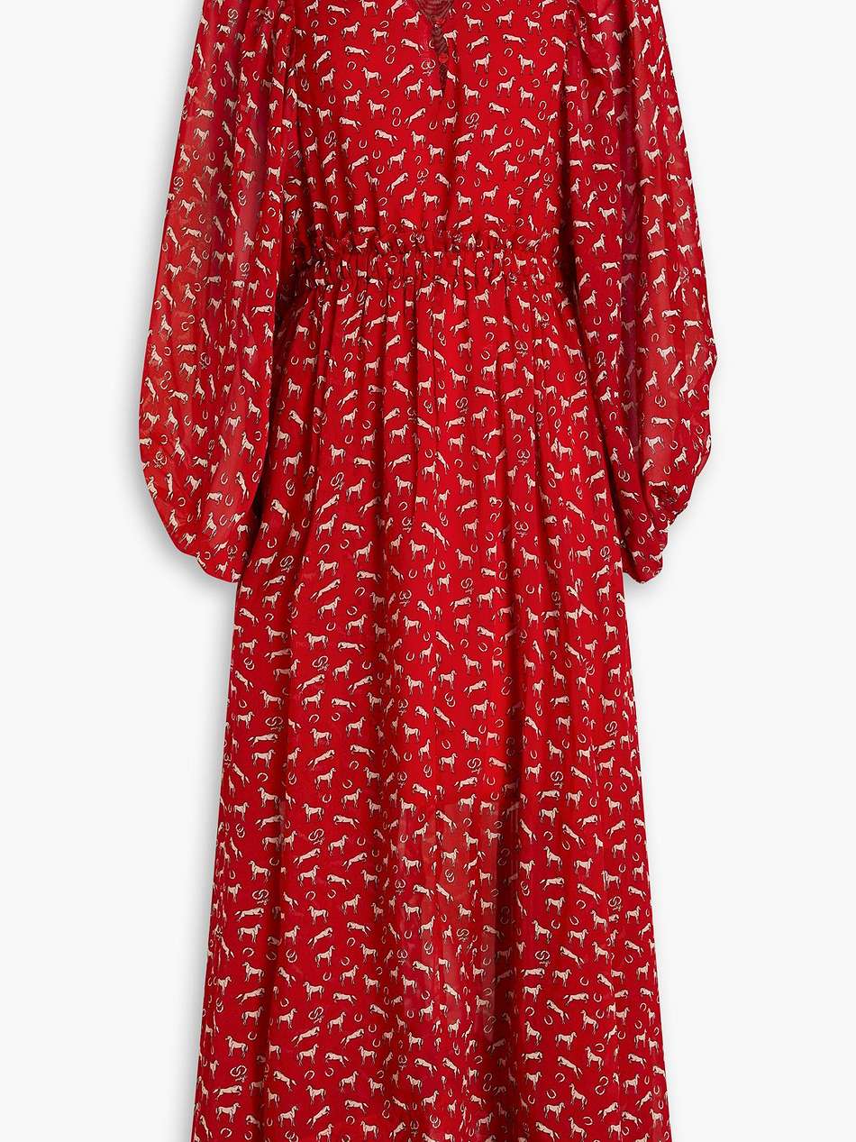 gathered printed crepe maxi dress