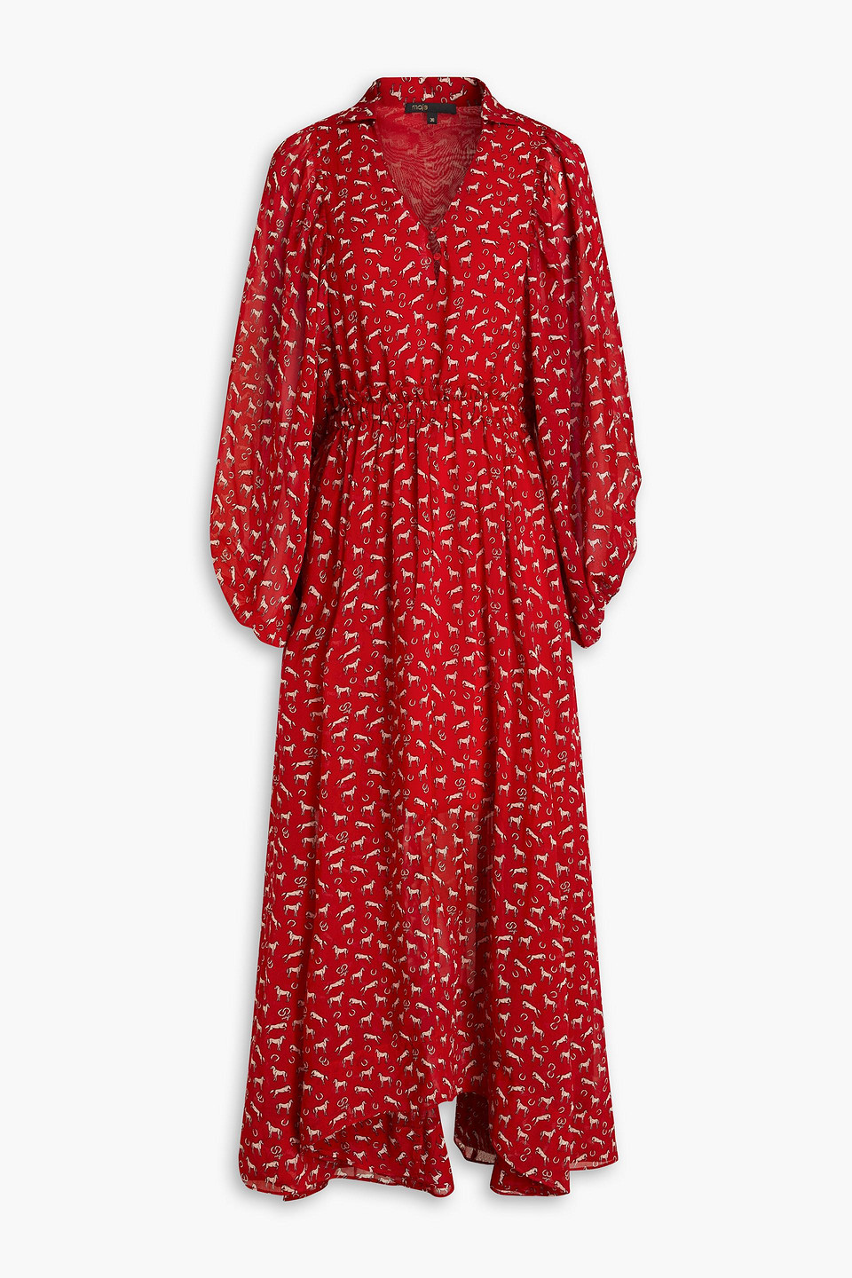 Gathered printed crepe maxi dress