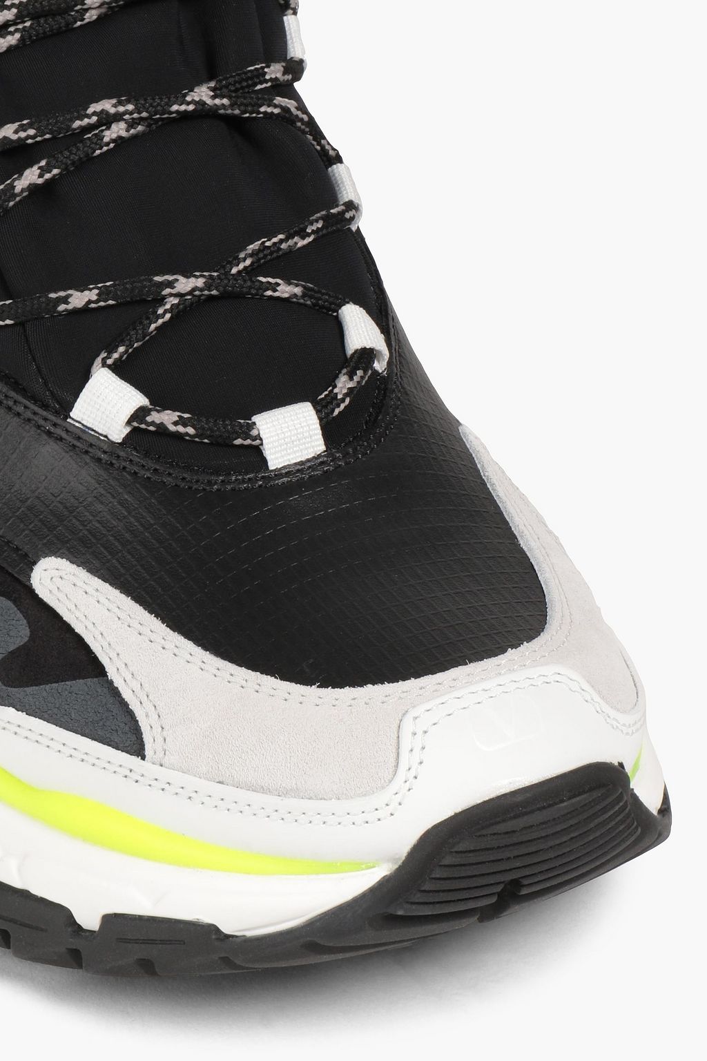 VALENTINO GARAVANI Leather-trimmed coated printed neoprene and suede sneakers