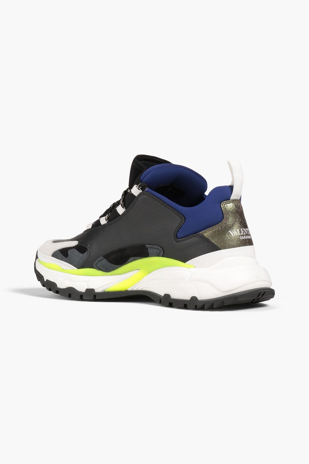 VALENTINO GARAVANI Leather-trimmed coated printed neoprene and suede sneakers