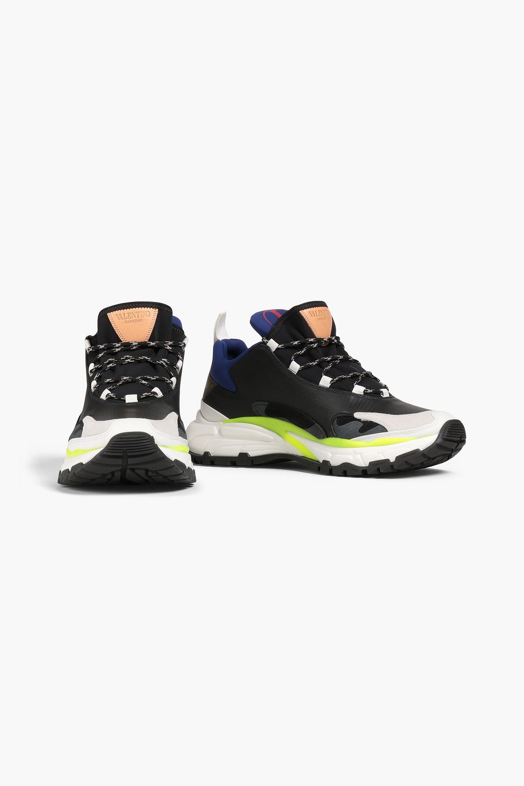 VALENTINO GARAVANI Leather-trimmed coated printed neoprene and suede sneakers