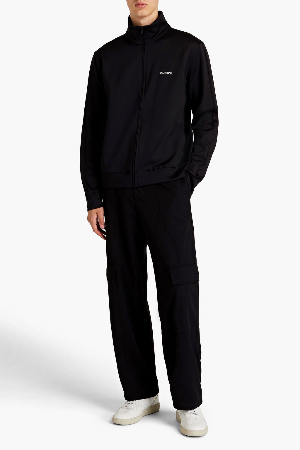VALENTINO Rockstud printed jersey zip-up sweatshirt