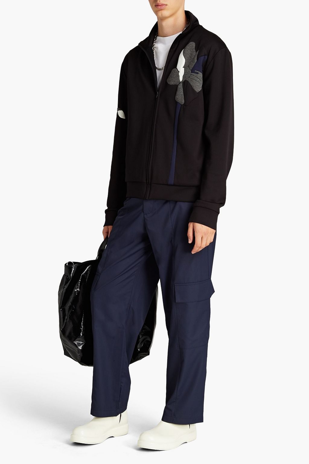 VALENTINO GARAVANI Rockstud neoprene-paneled jersey zip-up jacket
