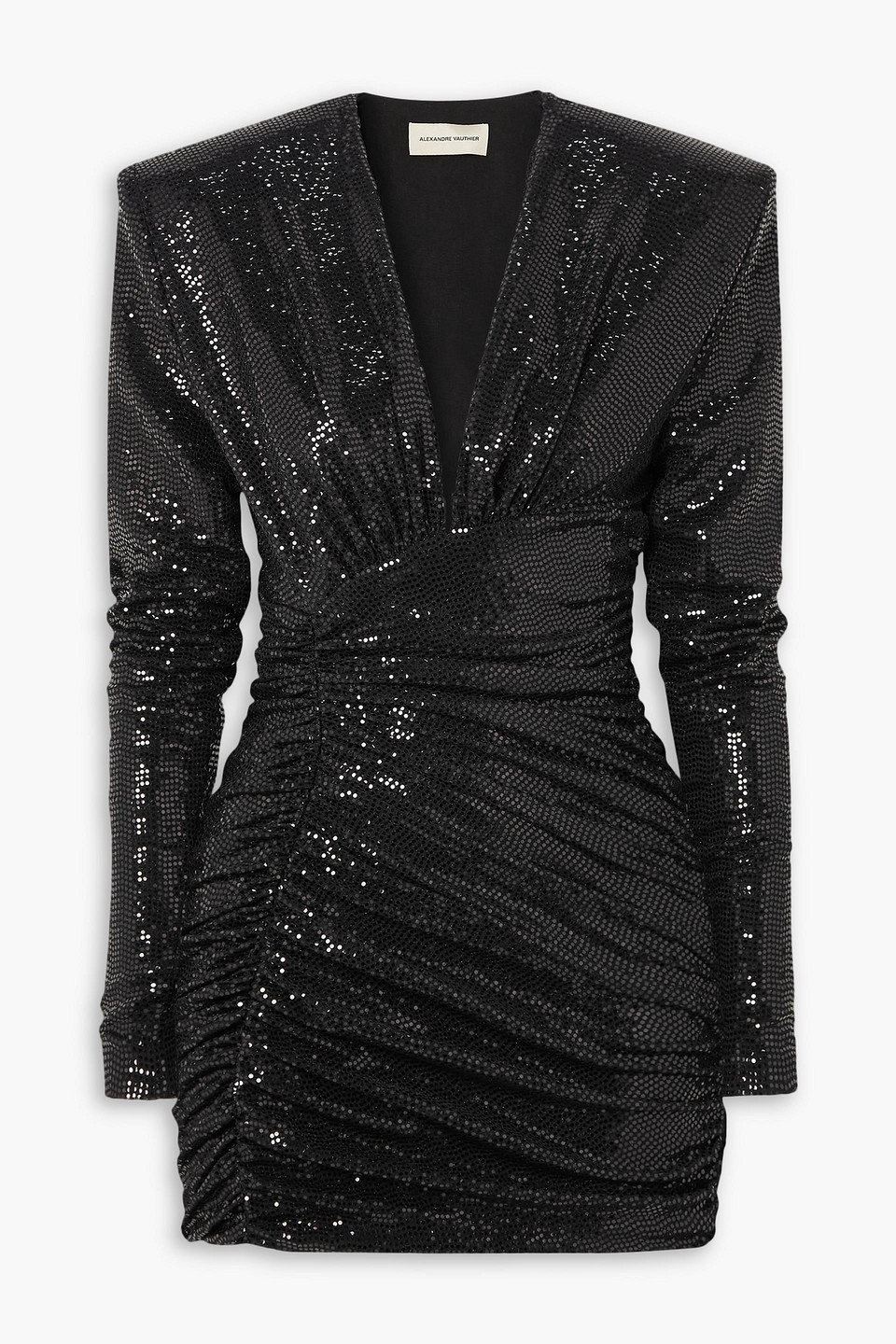 Alexandre Vauthier Ruched Sequined Stretch-jersey Mini Dress In Black