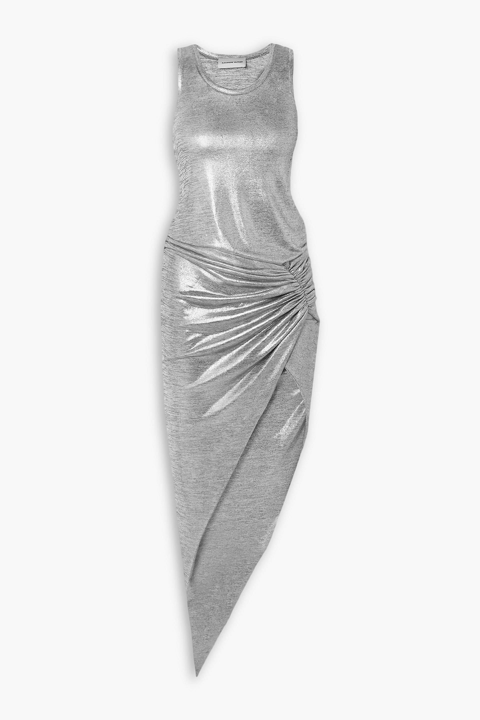 Alexandre Vauthier Asymmetric Gathered Metallic Stretch-jersey Midi Dress In Silver