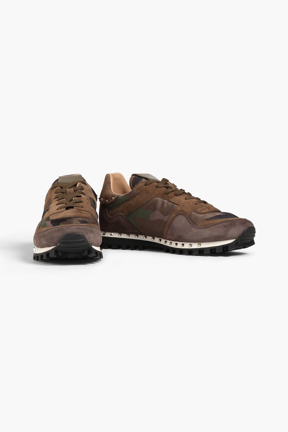 Valentino Garavani Man Rockstud Spike Camouflage-print Shell And Suede Trainers