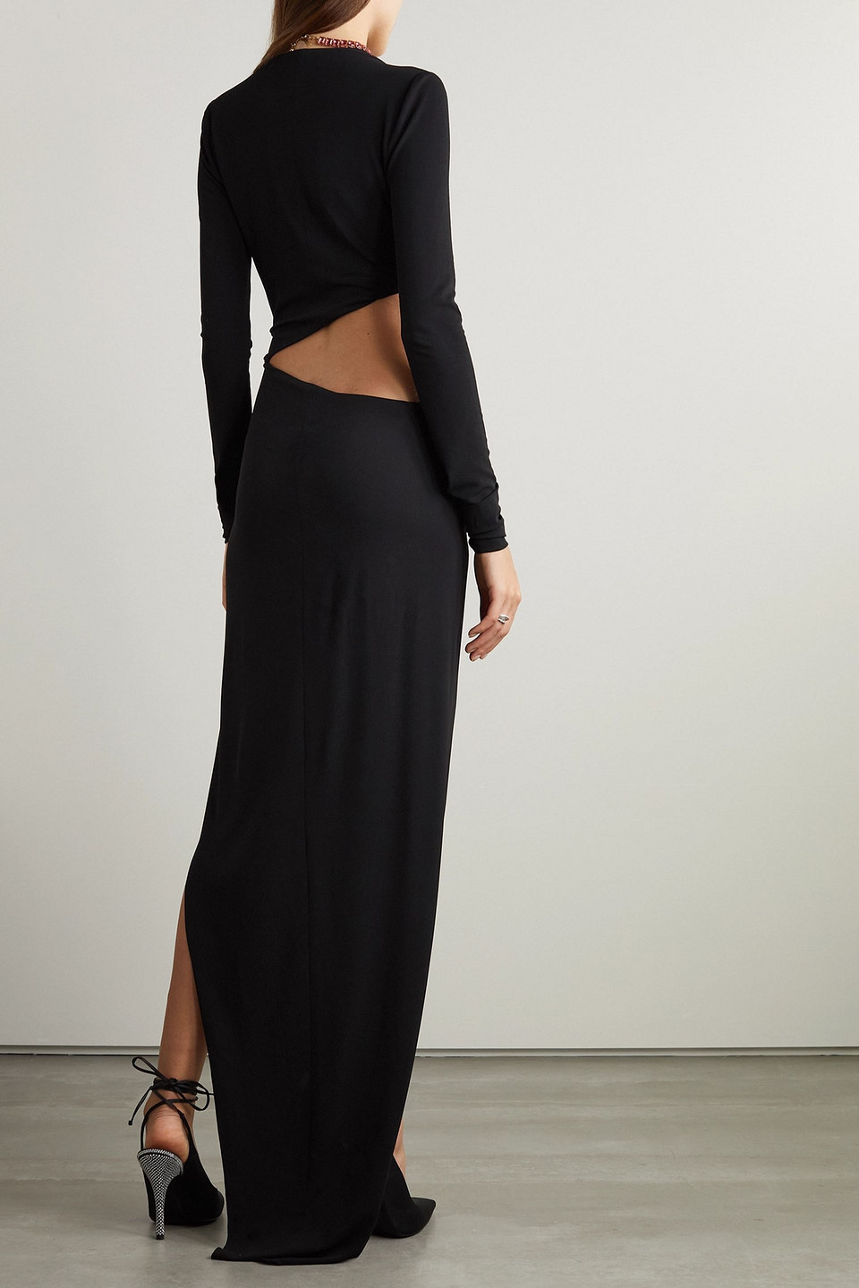 Alexandre Vauthier Asymmetric Embellished Cutout Stretch-crepe Gown In Black