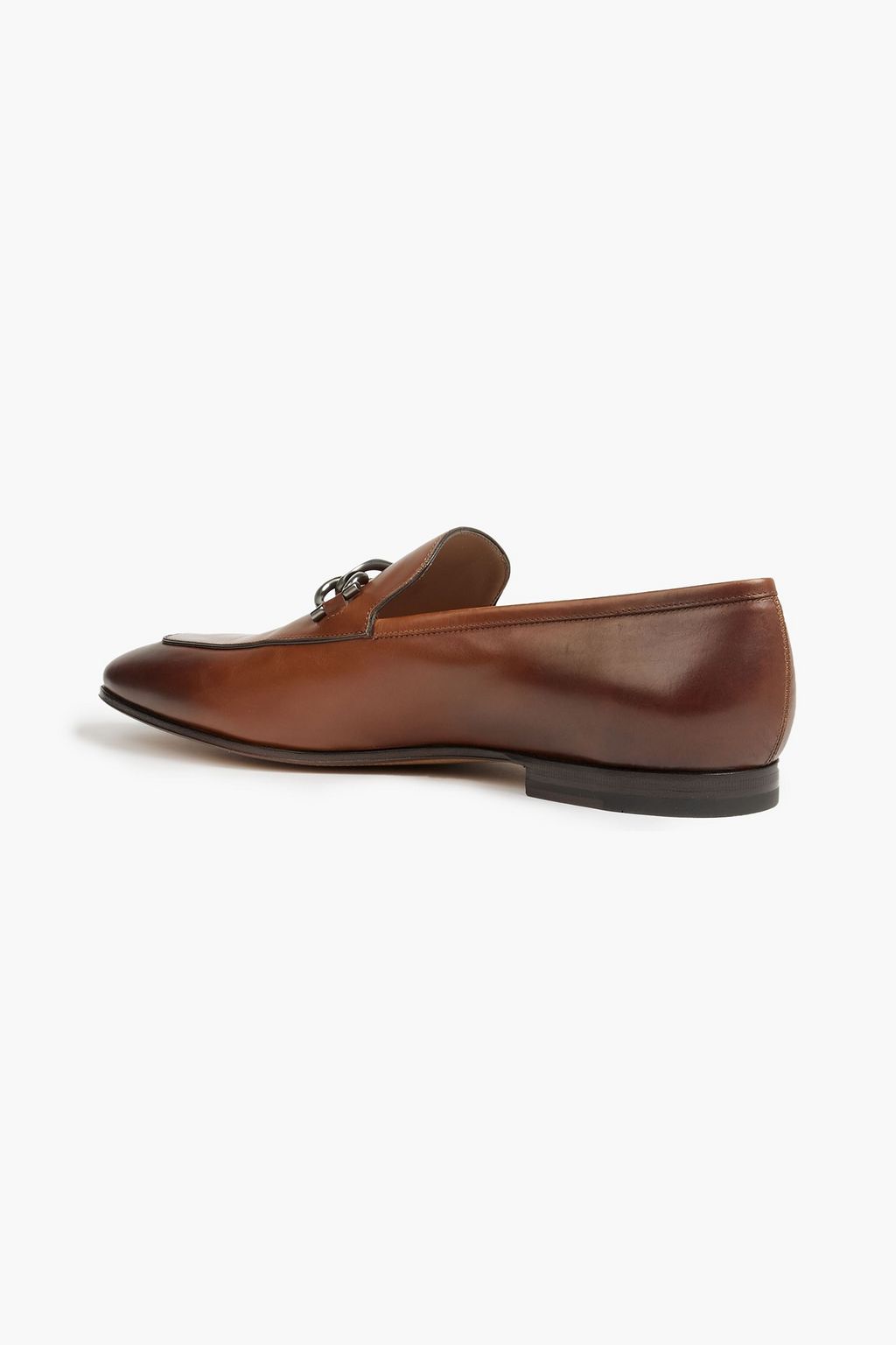 FERRAGAMO Boy chain-trimmed burnished leather loafers