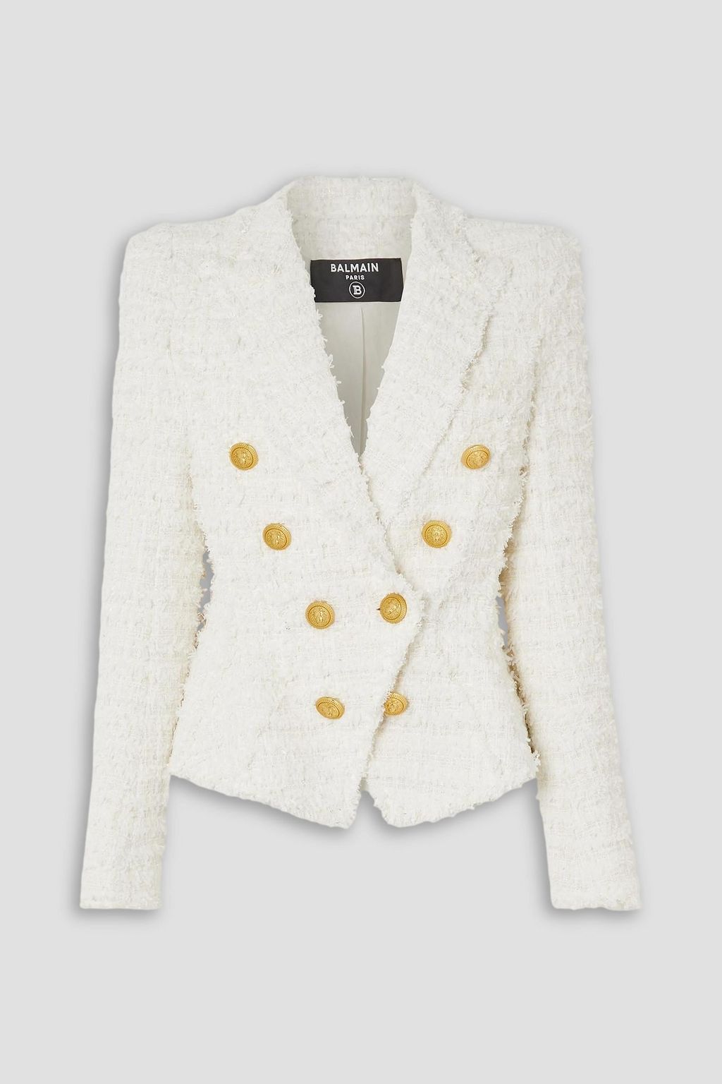 BALMAIN Double breasted metallic cotton blend boucle blazer THE OUTNET