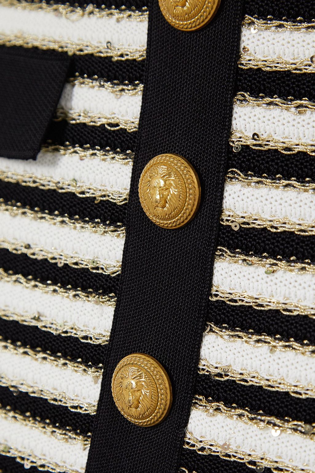 BALMAIN ボタン飾り メタリック ストライプ ニット ミニ スカート